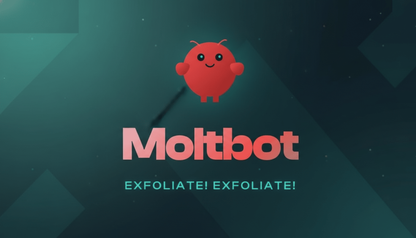 The Moltbot logo and character on a professional flat design background with soft patterns and gradients.