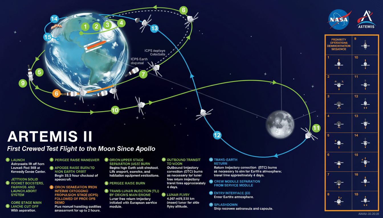 NASA Artemis 2 ten-day lunar itinerary around the Moon