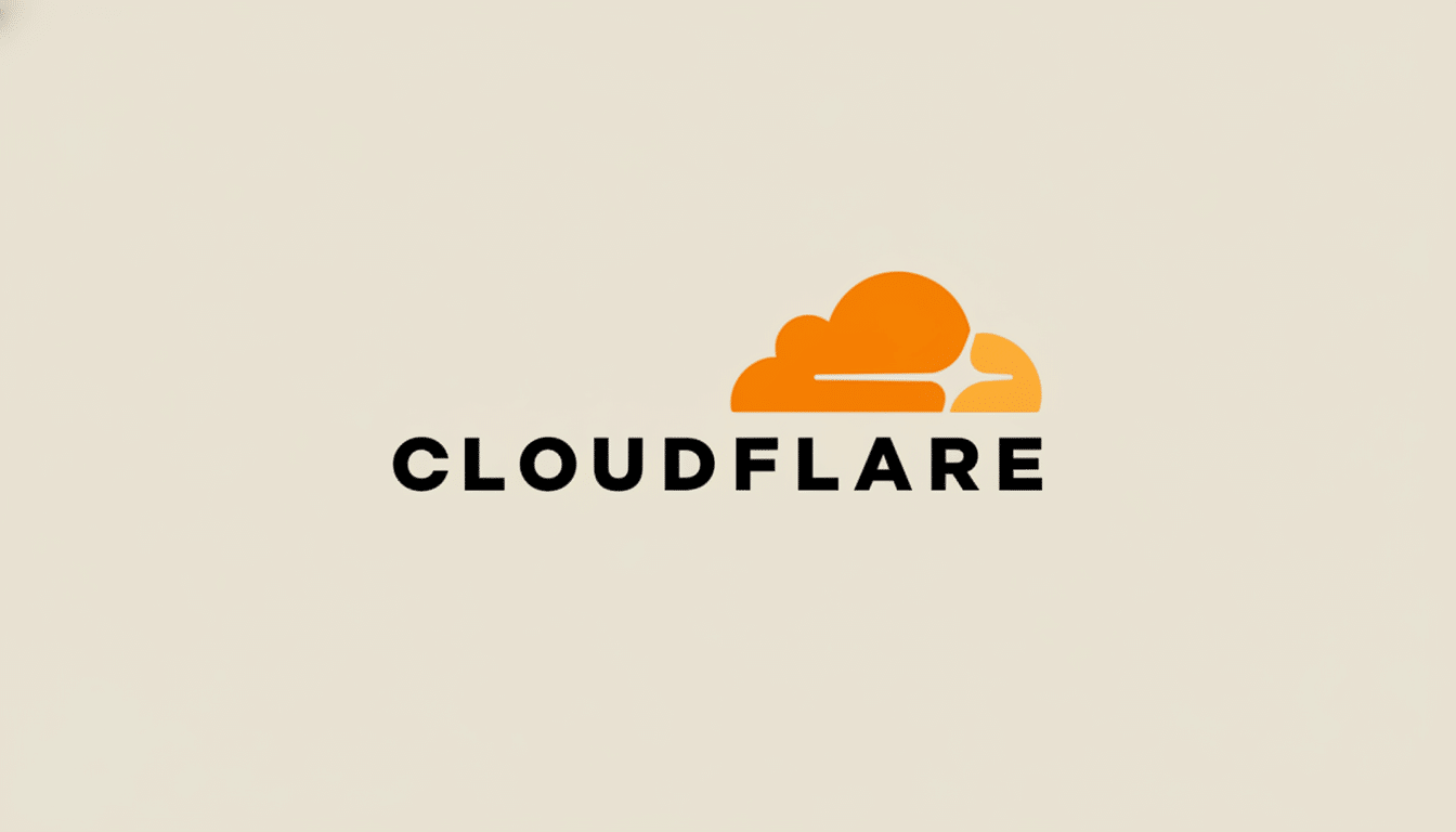 The Cloudflare logo, featuring an orange cloud icon and the word CLOUDFLARE in black text, presented on a light beige background with a 16:9 aspect ratio.