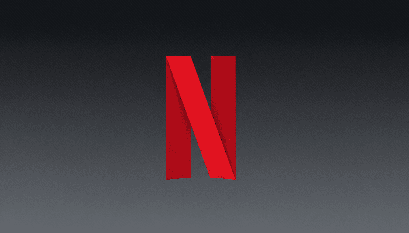The Netflix logo, a red letter N with a folded ribbon effect, centered on a dark gray background with a subtle diagonal pattern.