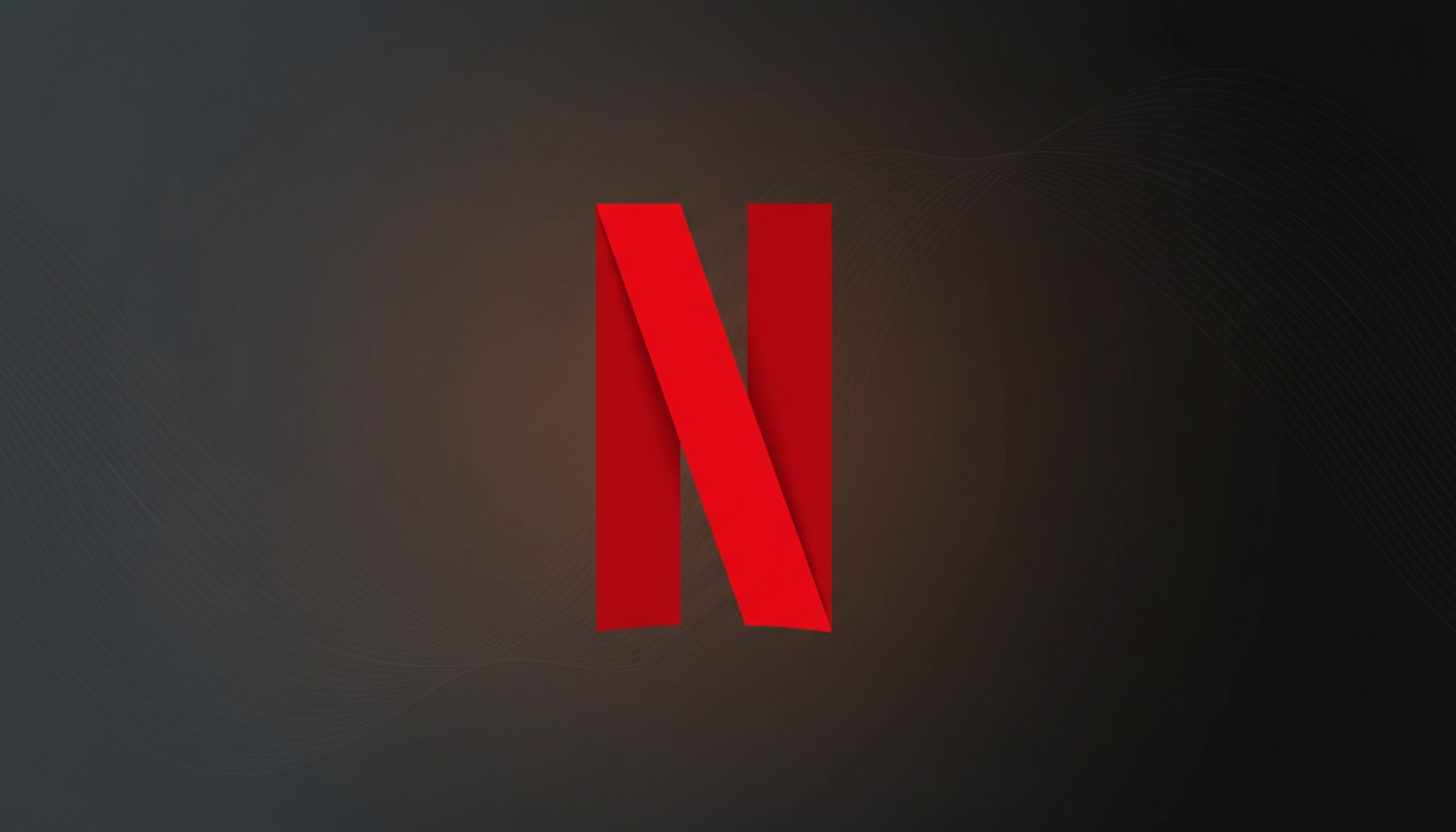 The Netflix N logo, a red ribbon-like letter, centered on a professional dark gray background with subtle wavy patterns.