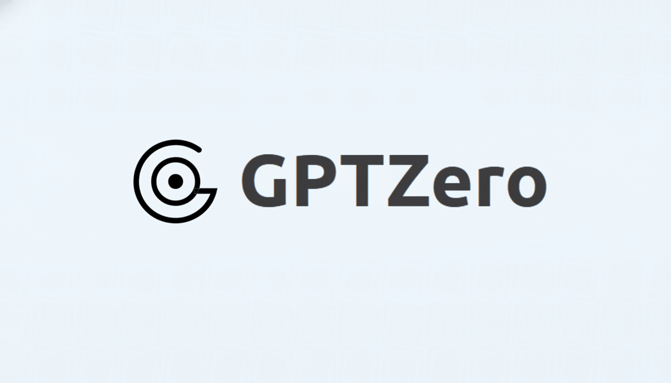 The GPTZero logo, featuring a stylized target icon next to the text GPTZero, presented on a light blue background with a subtle grid pattern.
