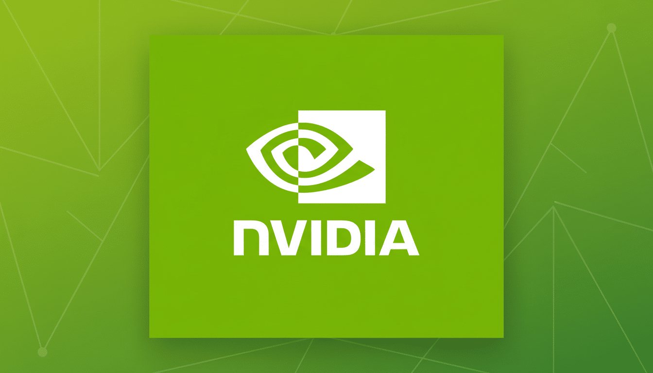 The NVIDIA logo, featuring a stylized white eye icon and the word NVIDIA in white text, centered on a vibrant green background with a subtle geometric pattern.