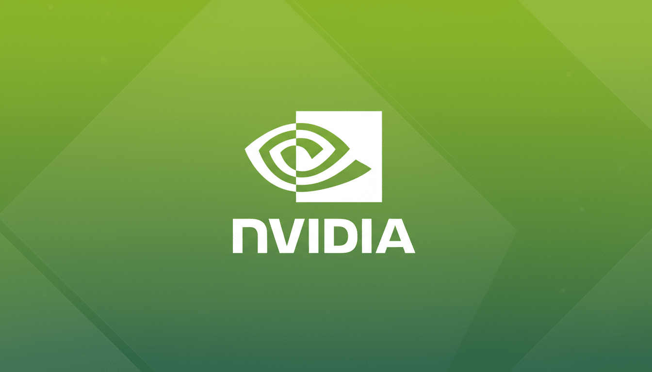 The NVIDIA logo, featuring a stylized green eye icon and the word NVIDIA in white, set against a professional green gradient background with subtle geometric patterns.
