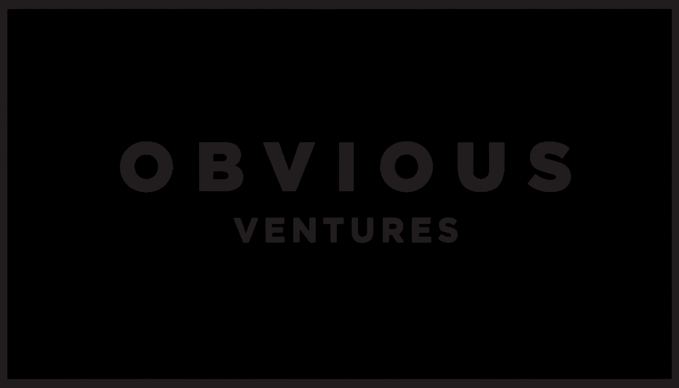 The Obvious Ventures logo, featuring the word OBVIOUS in large, dark gray sans-serif letters above the word VENTURES in smaller, dark gray sans-serif letters, all centered on a black background. The image has been resized to a 16:9 aspect ratio.