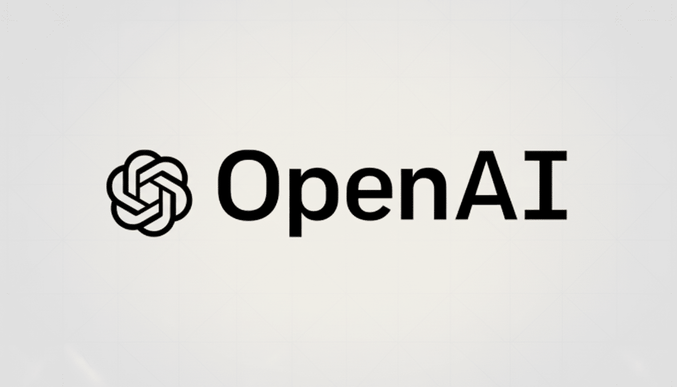 The OpenAI logo, featuring a stylized black knot-like symbol to the left of the word OpenAI in black text, set against a light gray background with a subtle, soft geometric pattern.