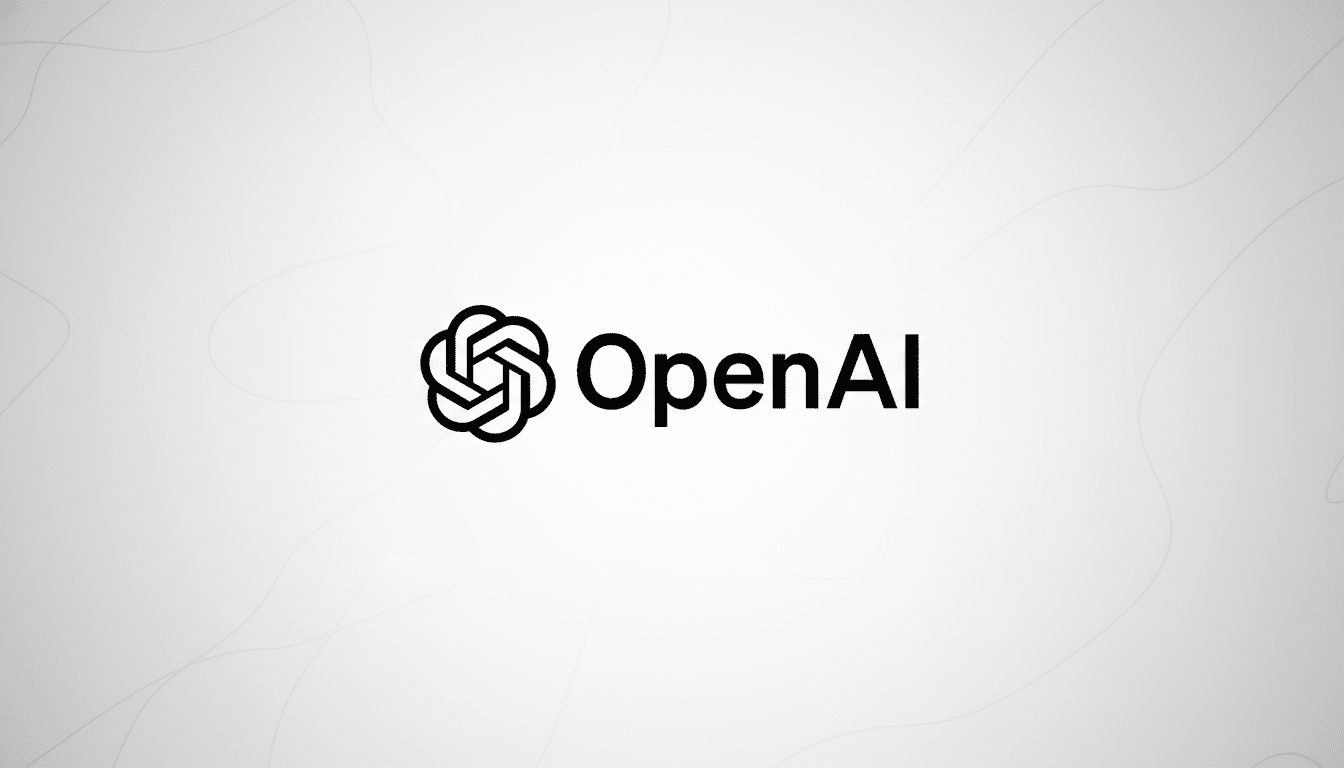 The OpenAI logo, featuring a stylized black knot-like emblem to the left of the word OpenAI in black text, presented on a light gray background with subtle, soft white wavy patterns.