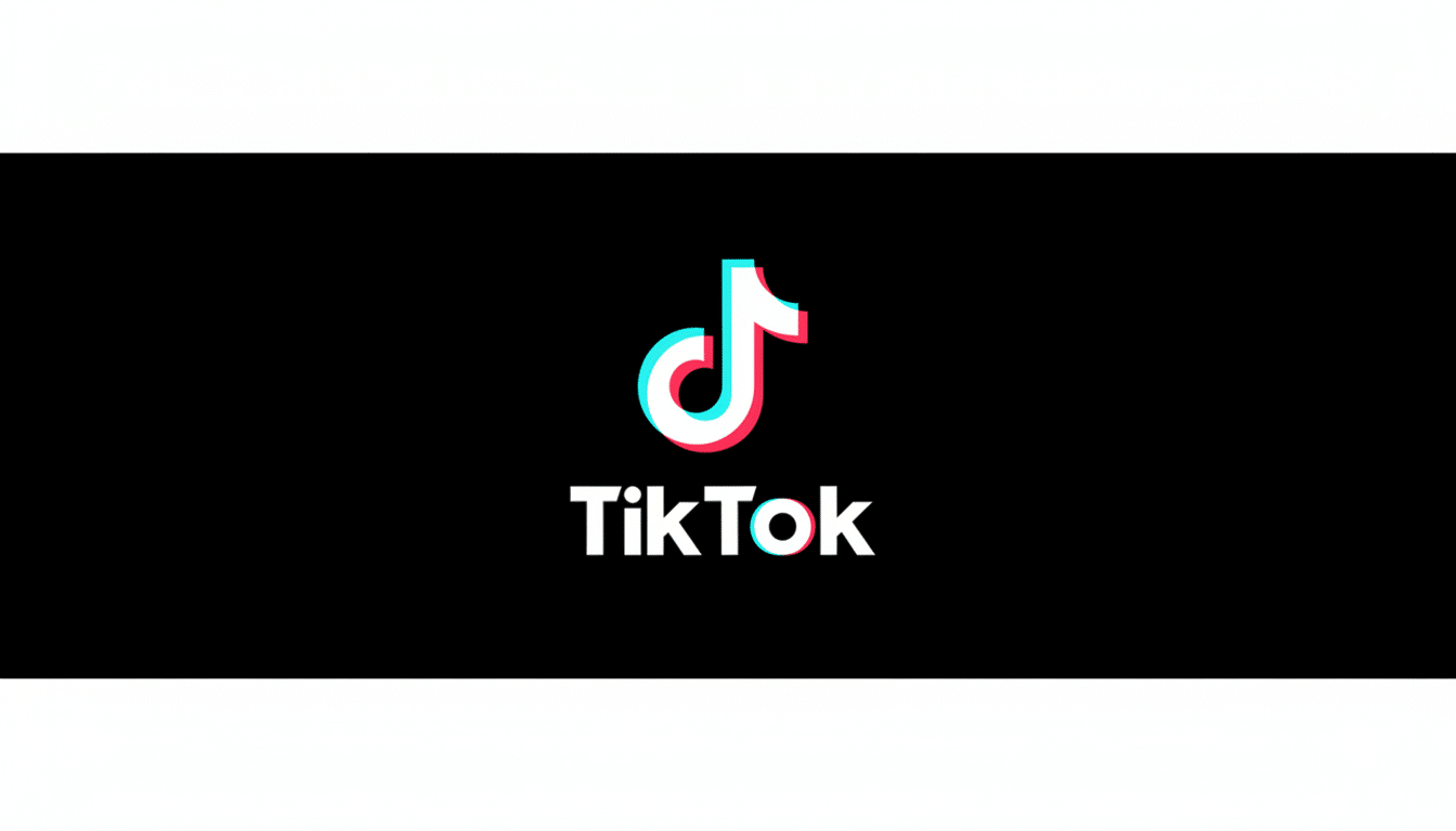 The TikTok logo, featuring a stylized musical note icon in white with cyan and magenta shadows, and the word TikTok in white text below it, all centered on a black background, resized to a 16:9 aspect ratio with white bars on the top and bottom.