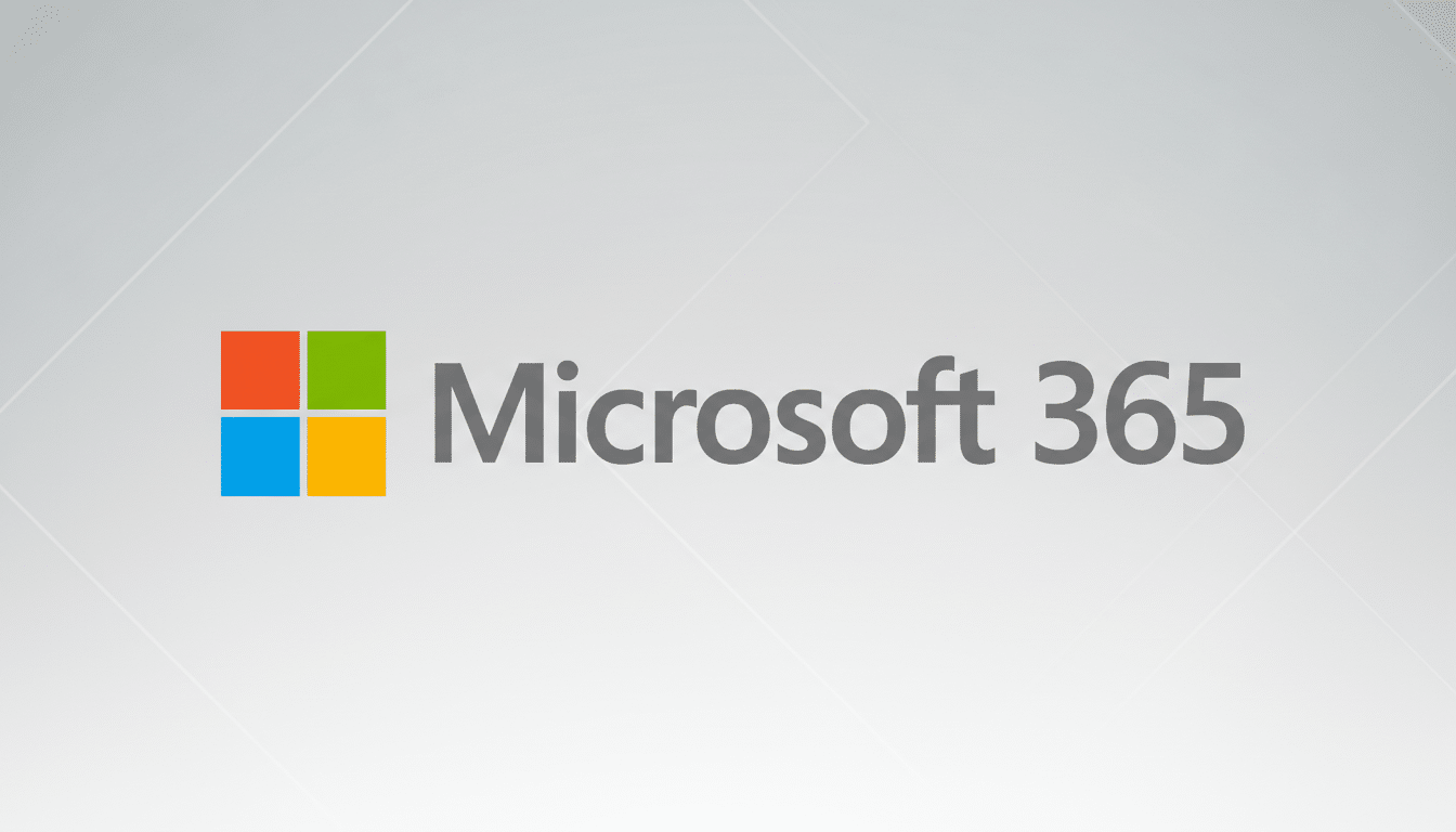 The Microsoft 365 logo, featuring the colorful Microsoft window icon and the text Microsoft 365 in gray, set against a professional light gray background with subtle geometric patterns.