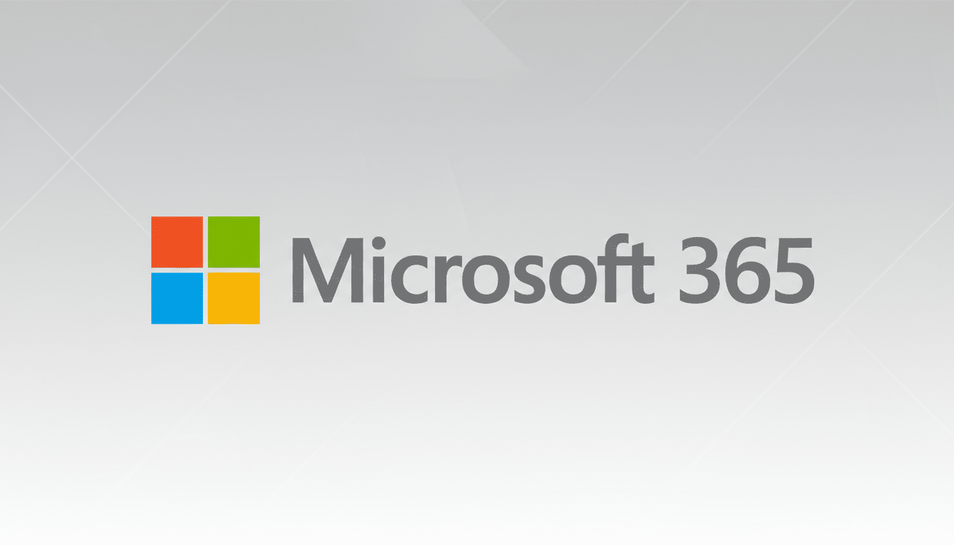 The Microsoft 365 logo, featuring the colorful Microsoft window icon and Microsoft 365 text, presented on a professional light gray background with subtle geometric patterns, resized to a 16:9 aspect ratio.