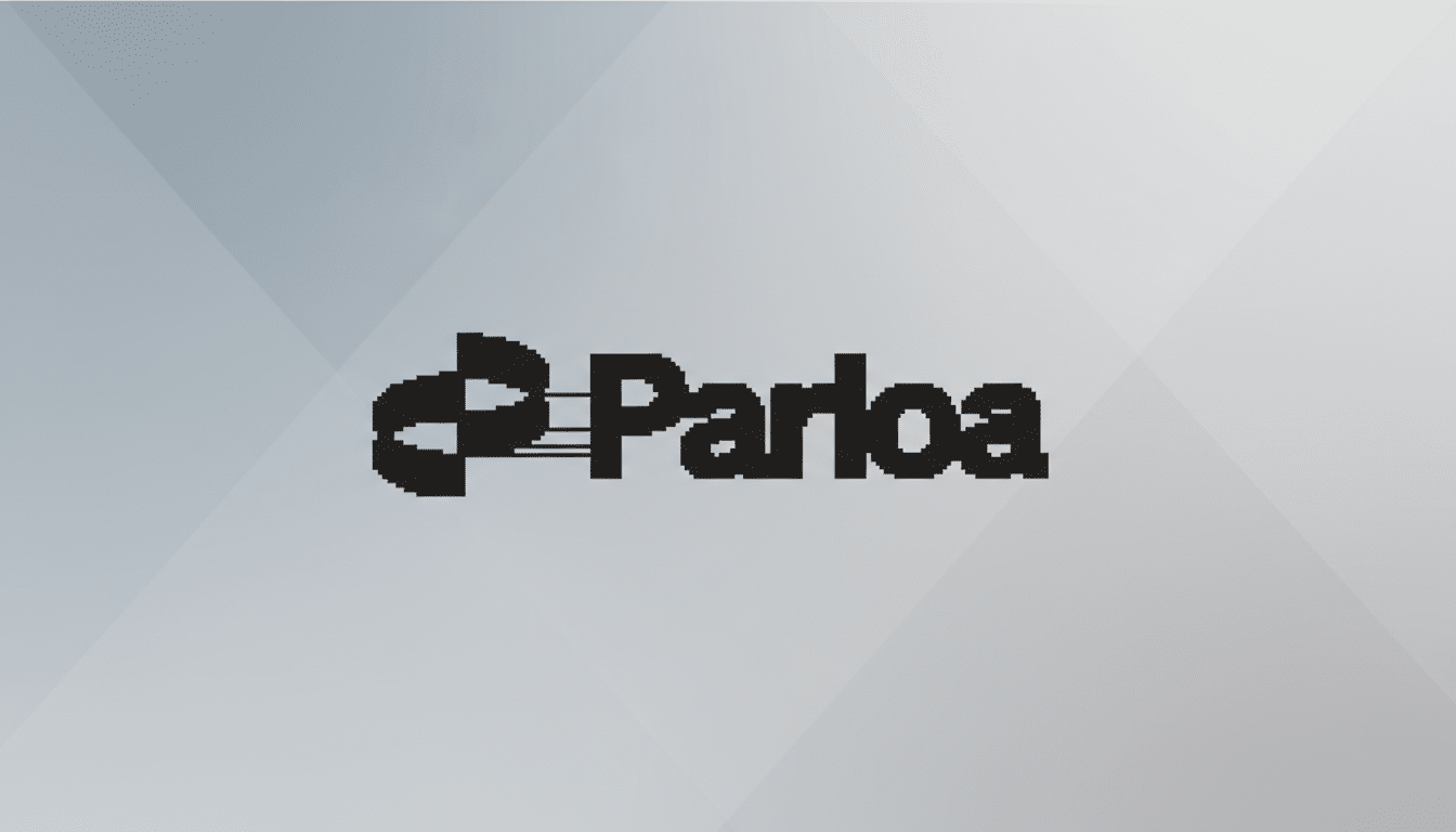 The Parloa logo, featuring a stylized P icon and the word Parloa in a dark gray sans-serif font, centered on a light gray background with a subtle geometric pattern.