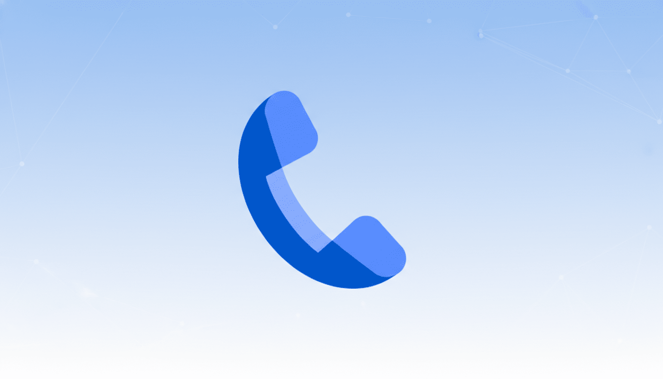 A blue phone receiver icon on a light blue gradient background with subtle geometric patterns.