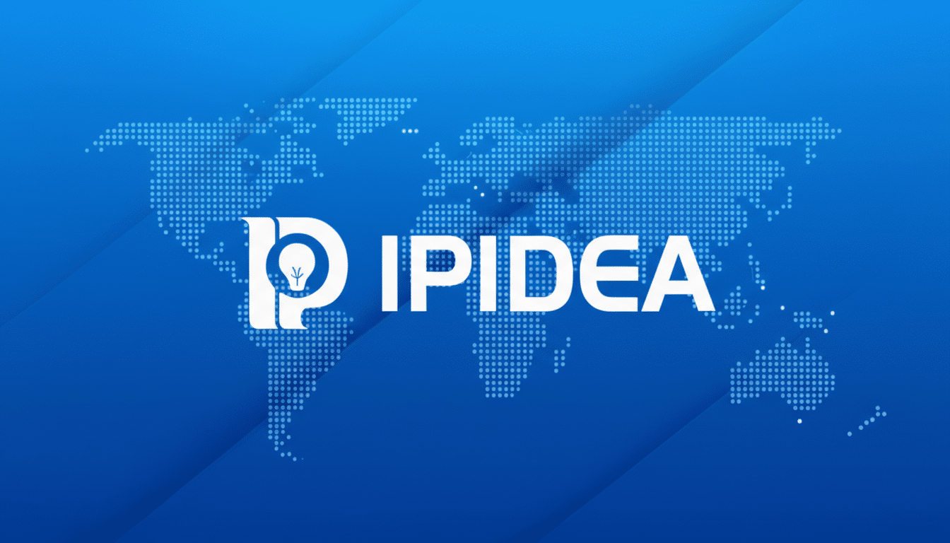The IPIDEA logo, featuring a stylized P with a lightbulb icon inside, next to the word IPIDEA, all in white against a blue background with a dotted world map overlay. The image has been resized to a 16:9 aspect ratio.