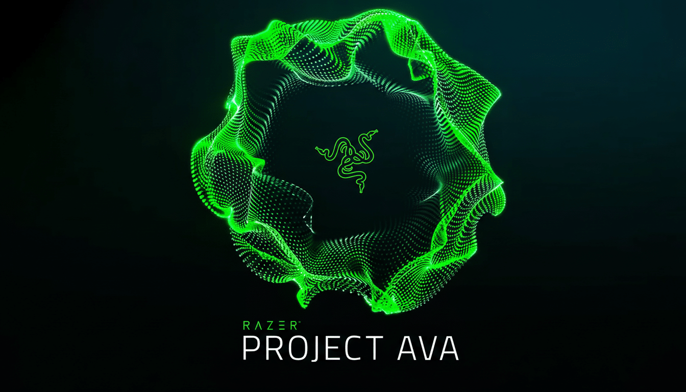 The Razer Project Ava logo, featuring a glowing green abstract sphere made of dots, with the Razer snake logo in the center, all set against a dark background.