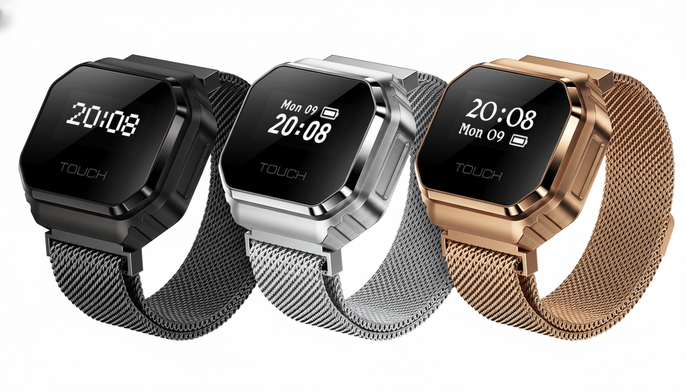 Close-up of Rogbid $50 smart ring with OLED display