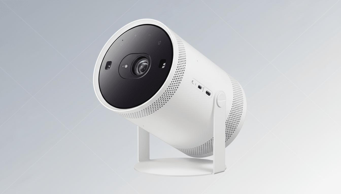 Samsung projector with auto surface alignment projecting on uneven wall