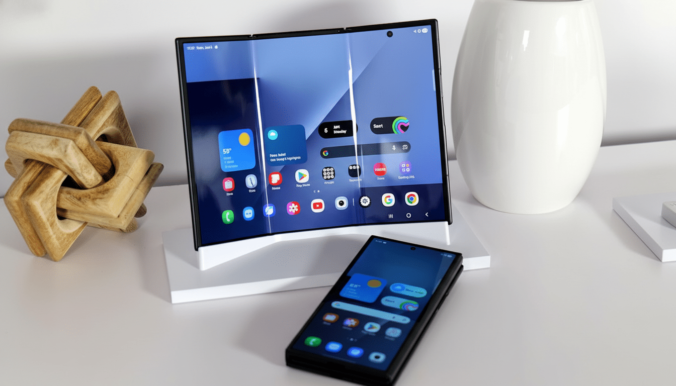 Samsung Galaxy Z TriFold foldable in tri-fold configuration during hands-on demo