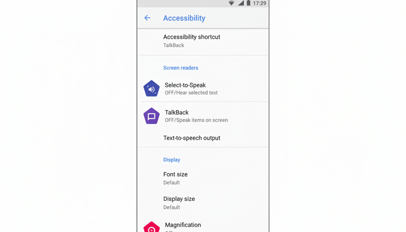 A screenshot of an Android phones Accessibility settings, with Select-to-Speak highlighted.
