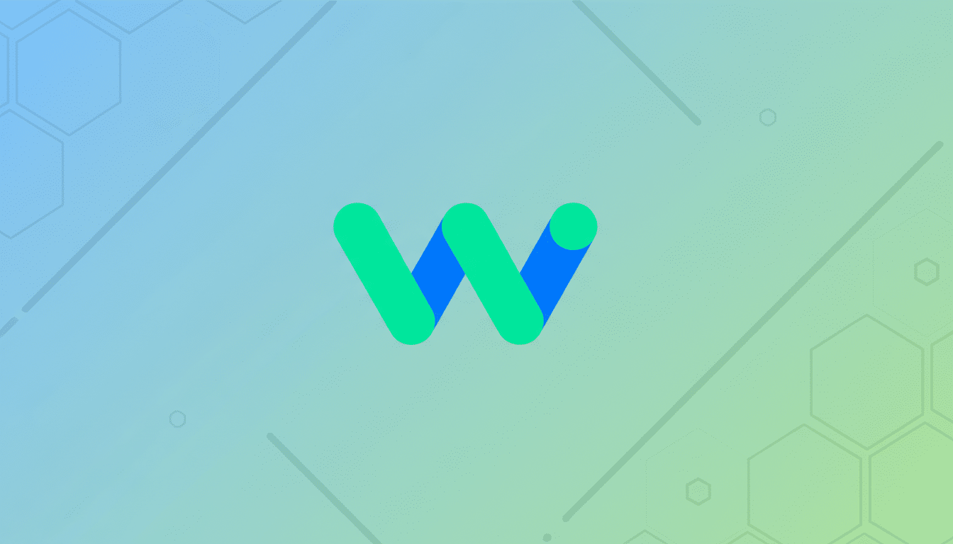 A professional image featuring a stylized letter W logo in teal and blue, centered on a soft gradient background with subtle geometric patterns.