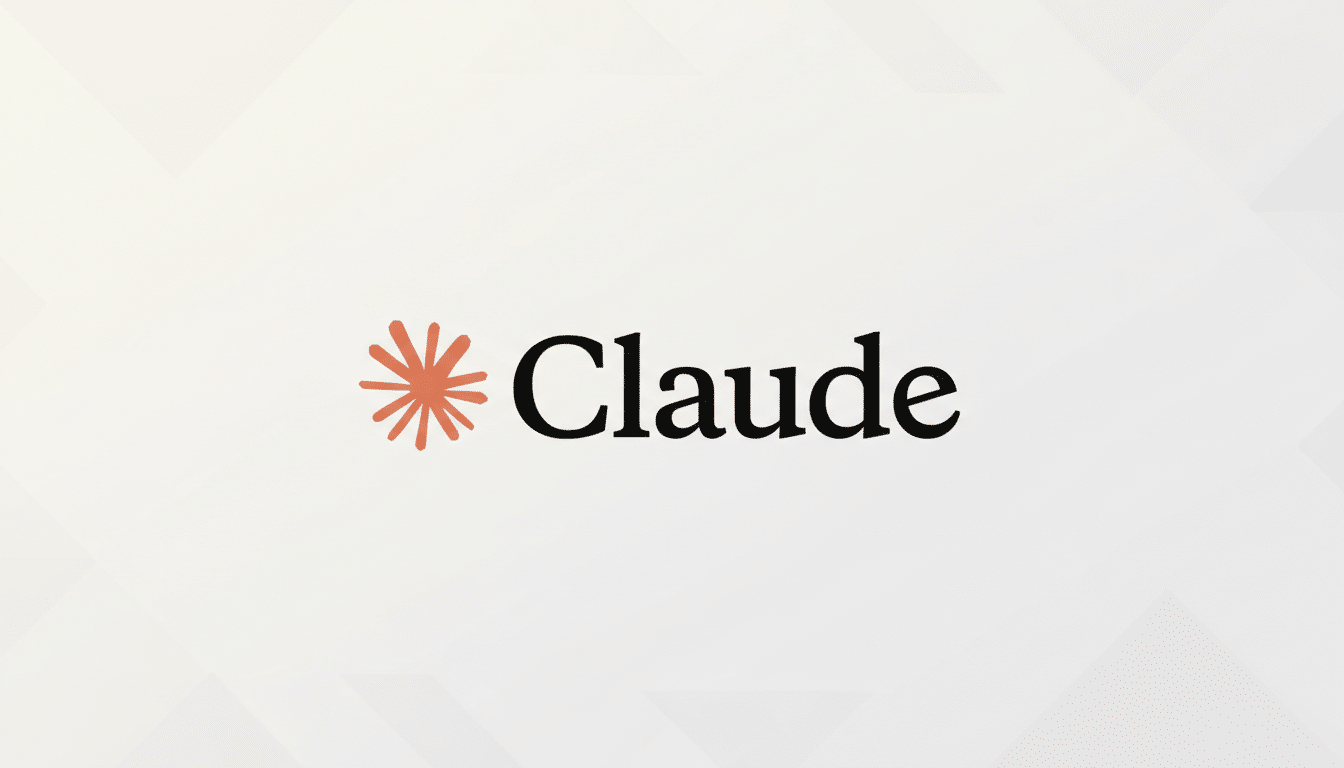 The Claude logo, featuring a stylized orange asterisk-like icon to the left of the word Claude in black text, presented on a light grey background with subtle geometric patterns.