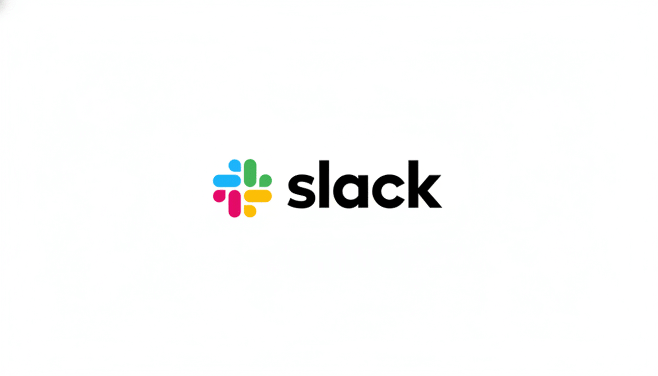 The Slack logo, featuring a colorful hashtag icon to the left of the word slack in black lowercase letters, presented on a clean white background with a 16:9 aspect ratio.