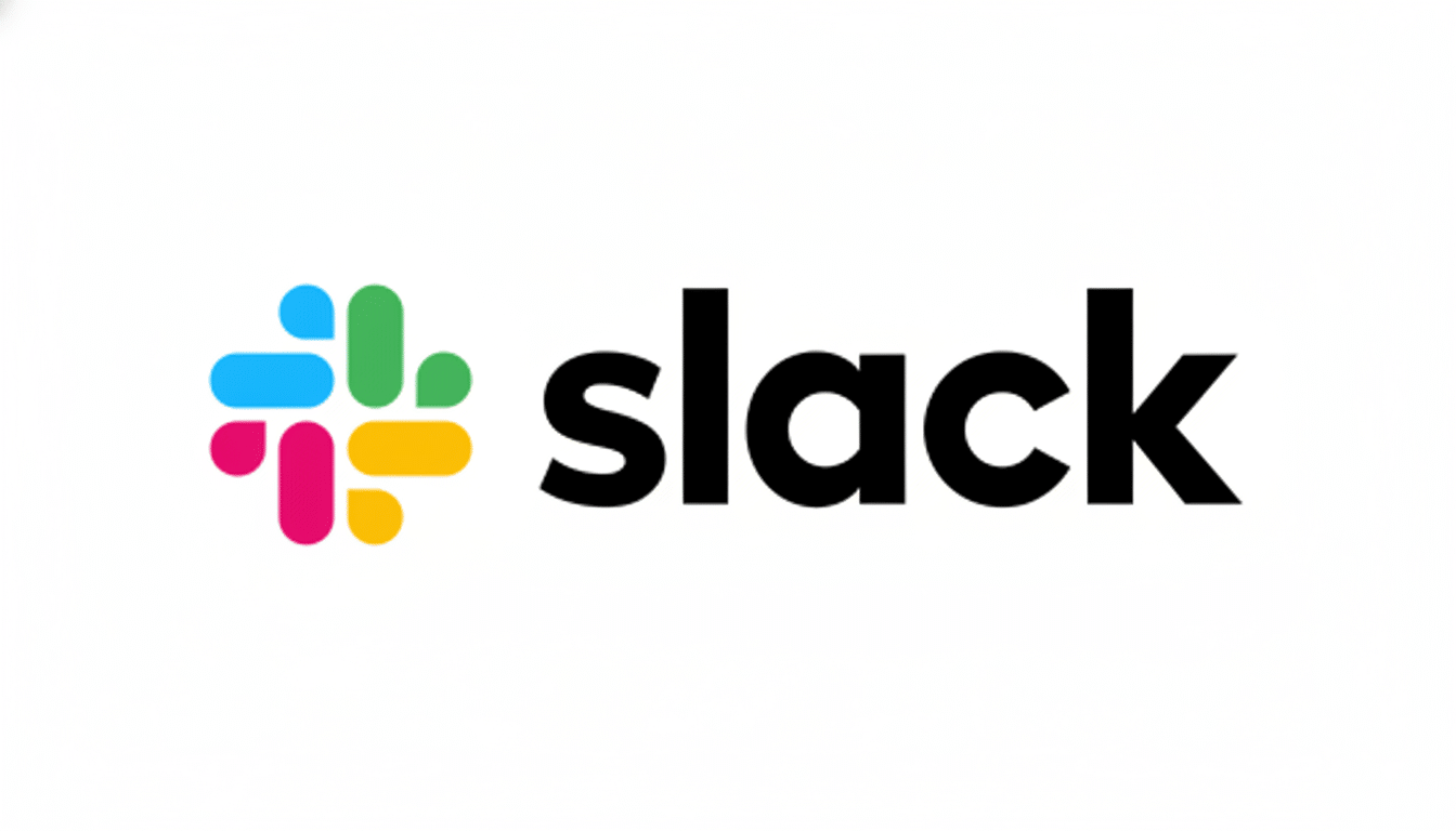 The Slack logo, featuring a colorful hashtag icon to the left of the word slack in black lowercase letters, presented on a clean white background with a 16:9 aspect ratio.
