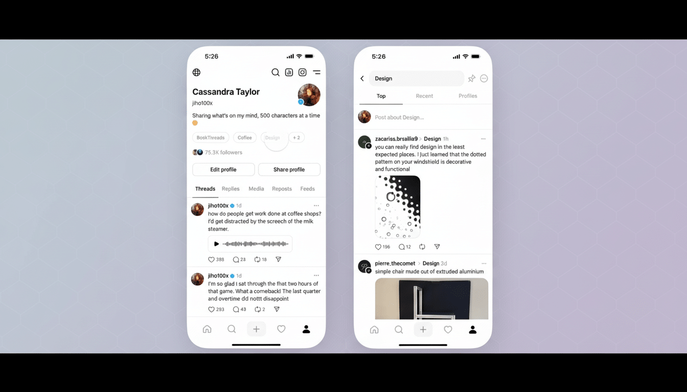 A professional, enhanced image of two mobile phone screens displaying social media interfaces, resized to a 16:9 aspect ratio. The background features a subtle, soft gradient with geometric patterns.