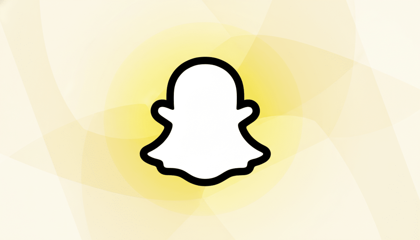 The Snapchat ghost logo centered on a professional flat design background with soft yellow and white patterns and gradients.