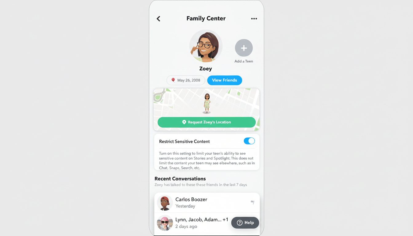 Snapchat app parental controls showing screen time and friends insights