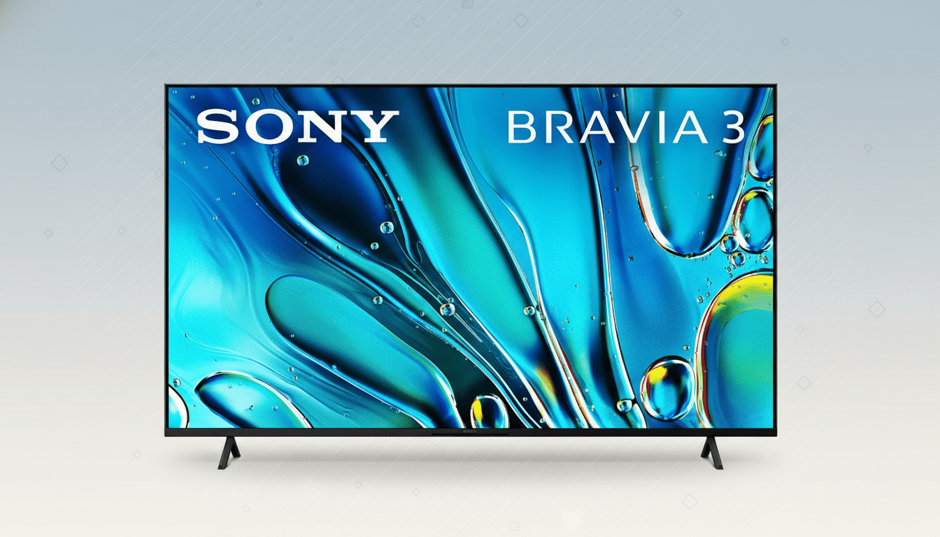 A Sony Bravia 3 television displayed on a professional flat design background with soft patterns.