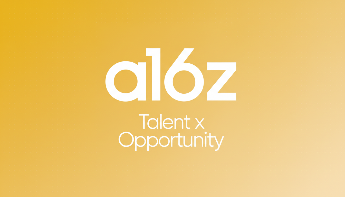 The a16z logo and Talent x Opportunity text on a professional yellow gradient background with subtle patterns.