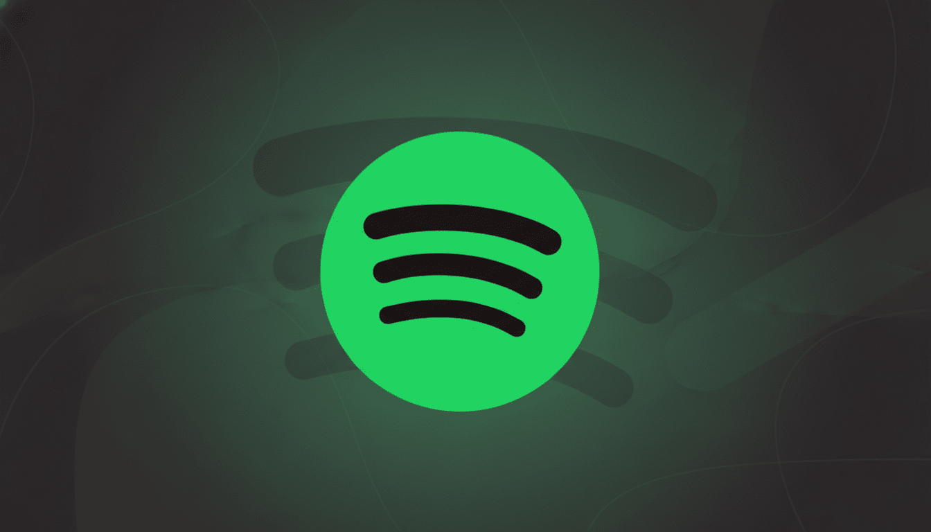 The Spotify logo, a bright green circle with three black curved lines representing sound waves, centered on a dark gray background with subtle, soft wave patterns.