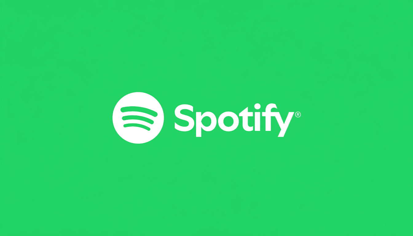 The Spotify logo, featuring a white icon resembling sound waves within a circle, and the word Spotify in white text, all set against a vibrant green background. The image has been resized to a 16:9 aspect ratio.