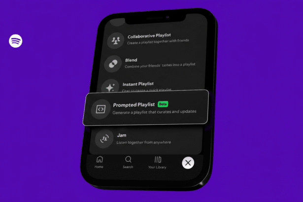 A Spotify mobile app screen displaying a Prompted Playlist feature in beta, with other playlist options visible.