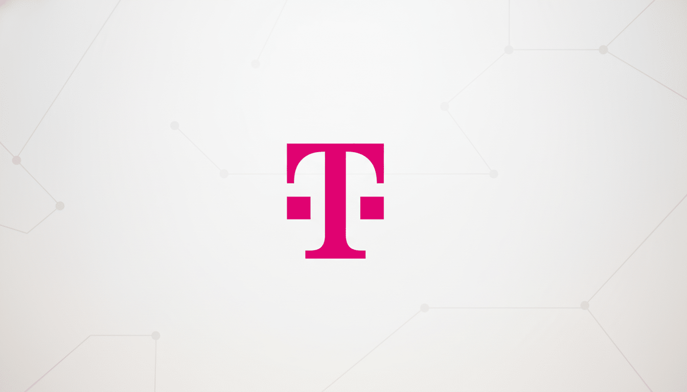 The T-Mobile logo, a stylized magenta T, centered on a professional light gray background with subtle, interconnected geometric patterns.
