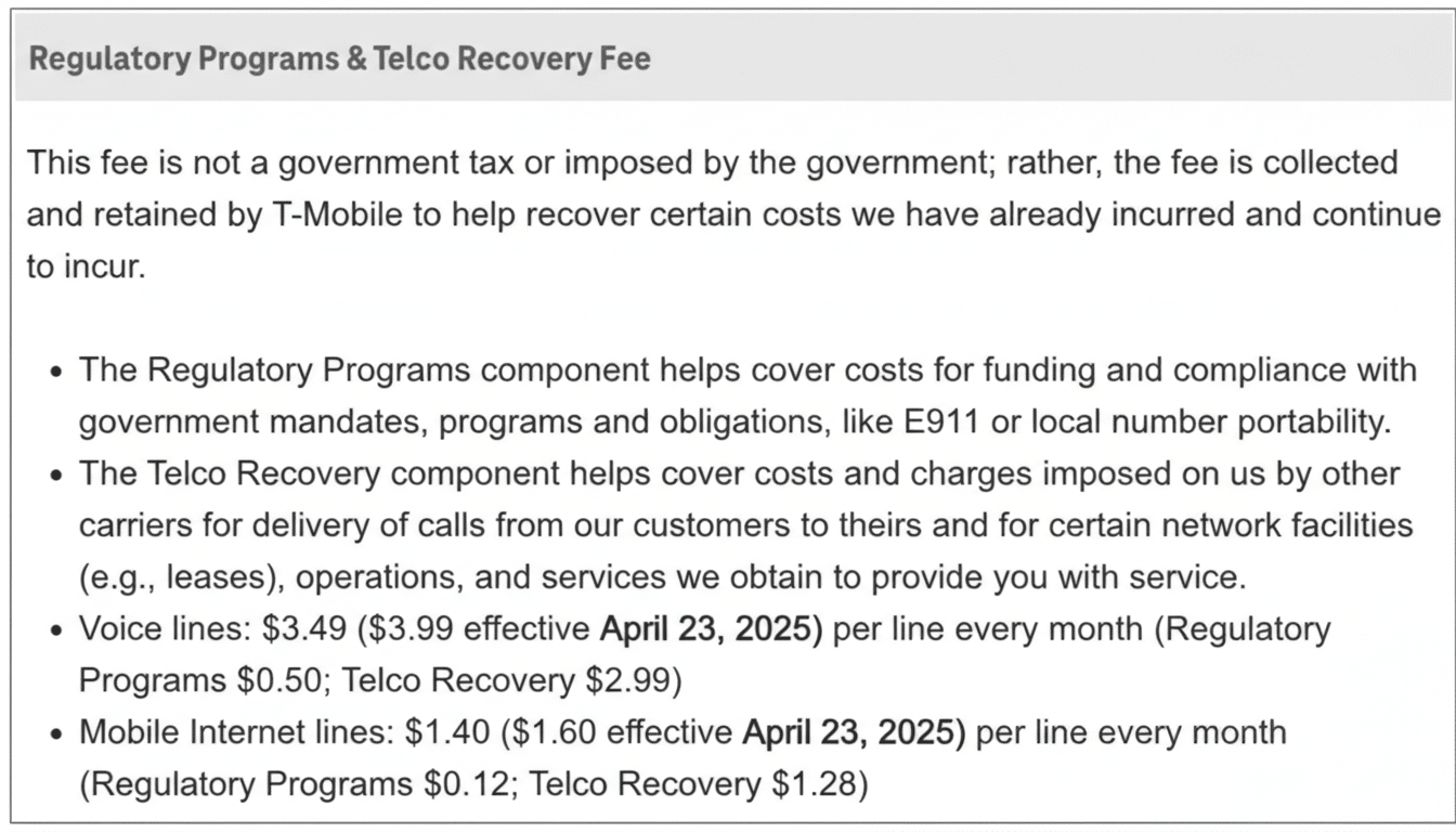 T-Mobile bills rise again as recovery fee increases