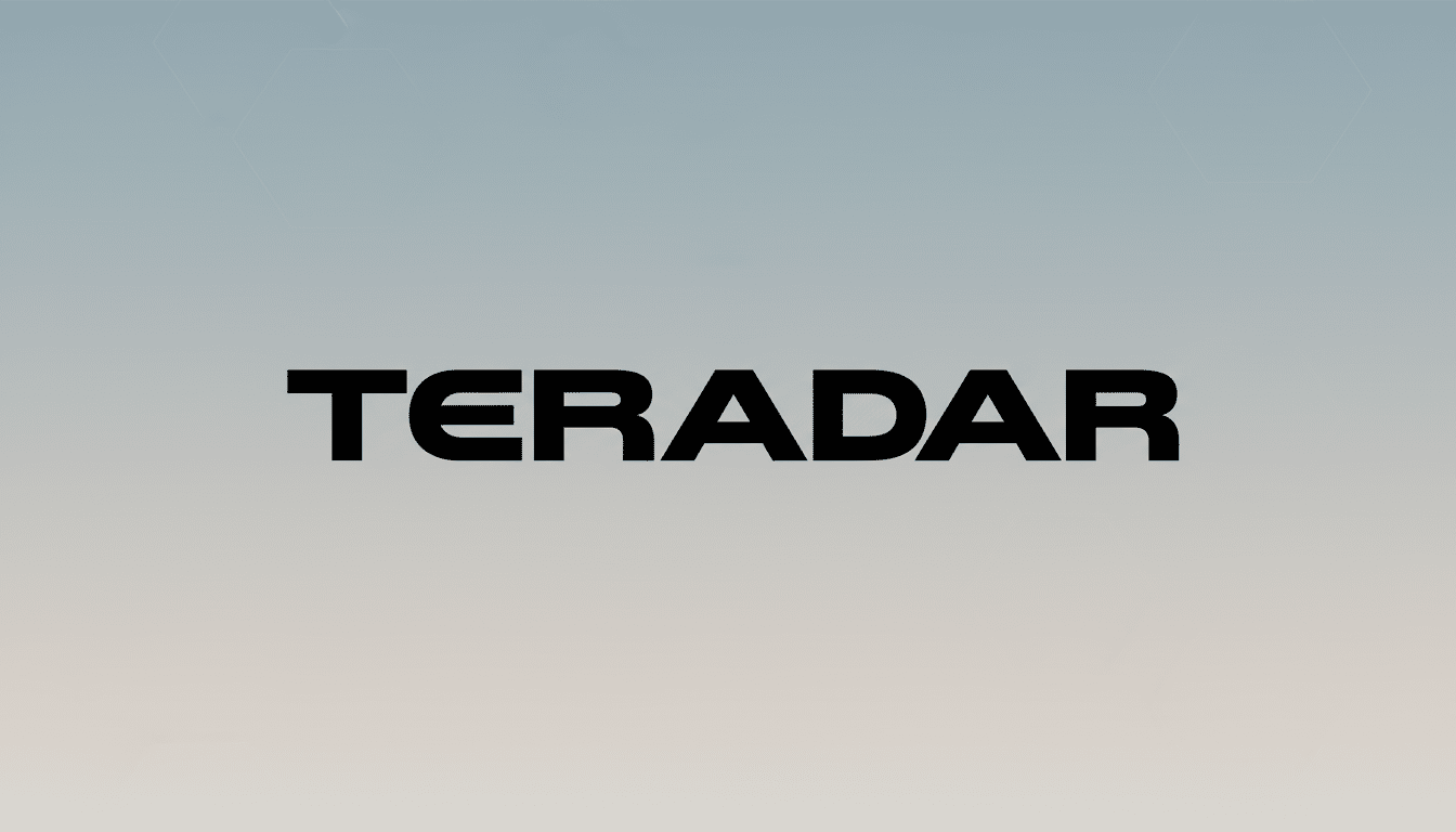 The TERADAR logo in black text on a professional flat design background with soft blue and beige gradients and subtle geometric patterns.