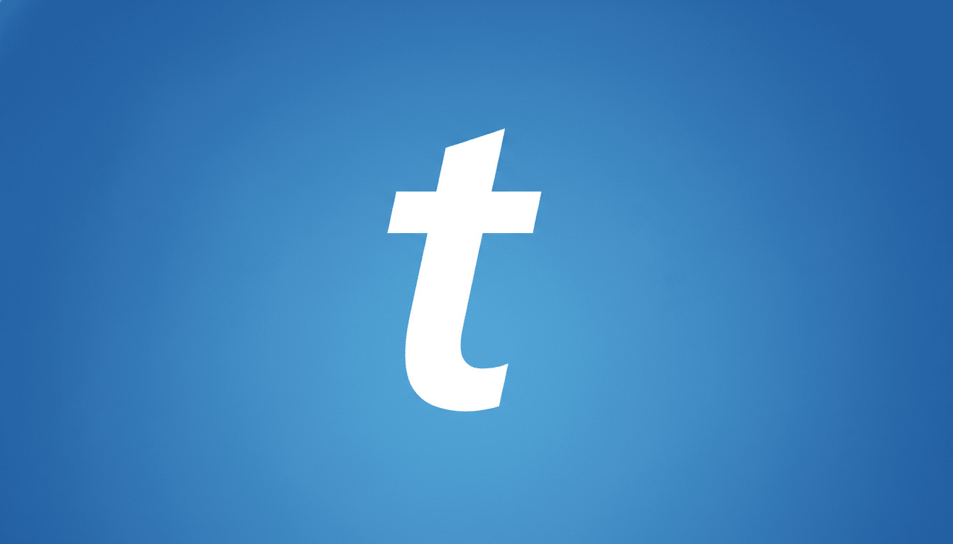 A white lowercase t logo on a blue background with a subtle gradient.