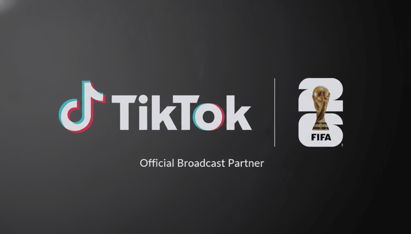 TikTok logo on phone with soccer ball, promoting live FIFA World Cup match clips