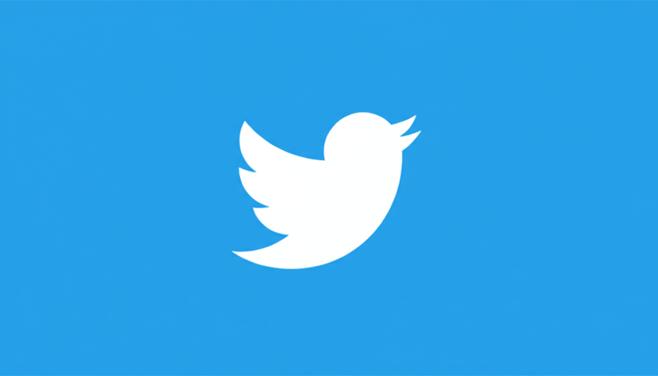 The Twitter logo, a white bird silhouette, centered on a solid blue background, resized to a 16:9 aspect ratio.