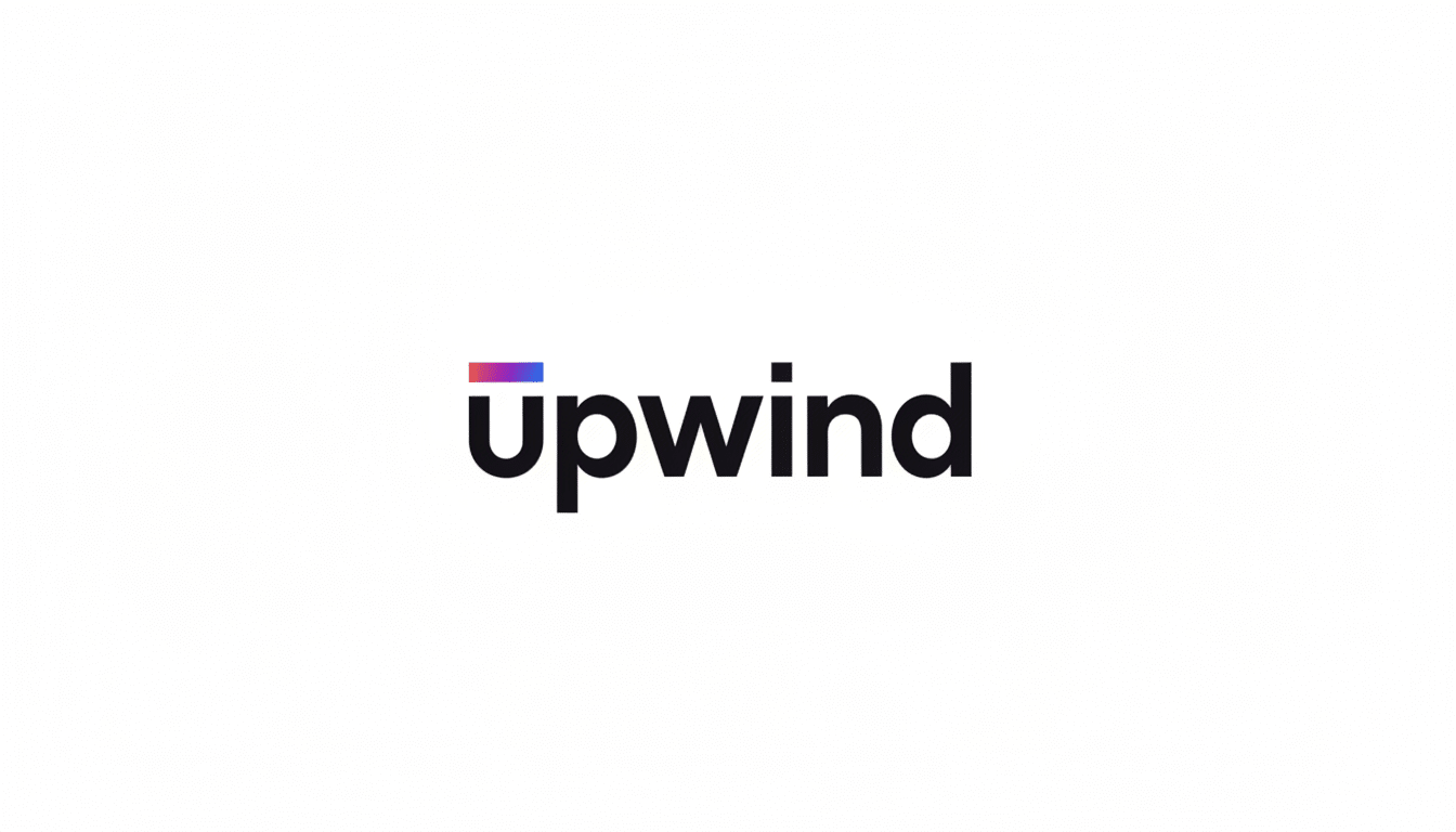 The Upwind logo, featuring the word upwind in black lowercase letters with a colorful gradient bar above the u, set against a clean white background.