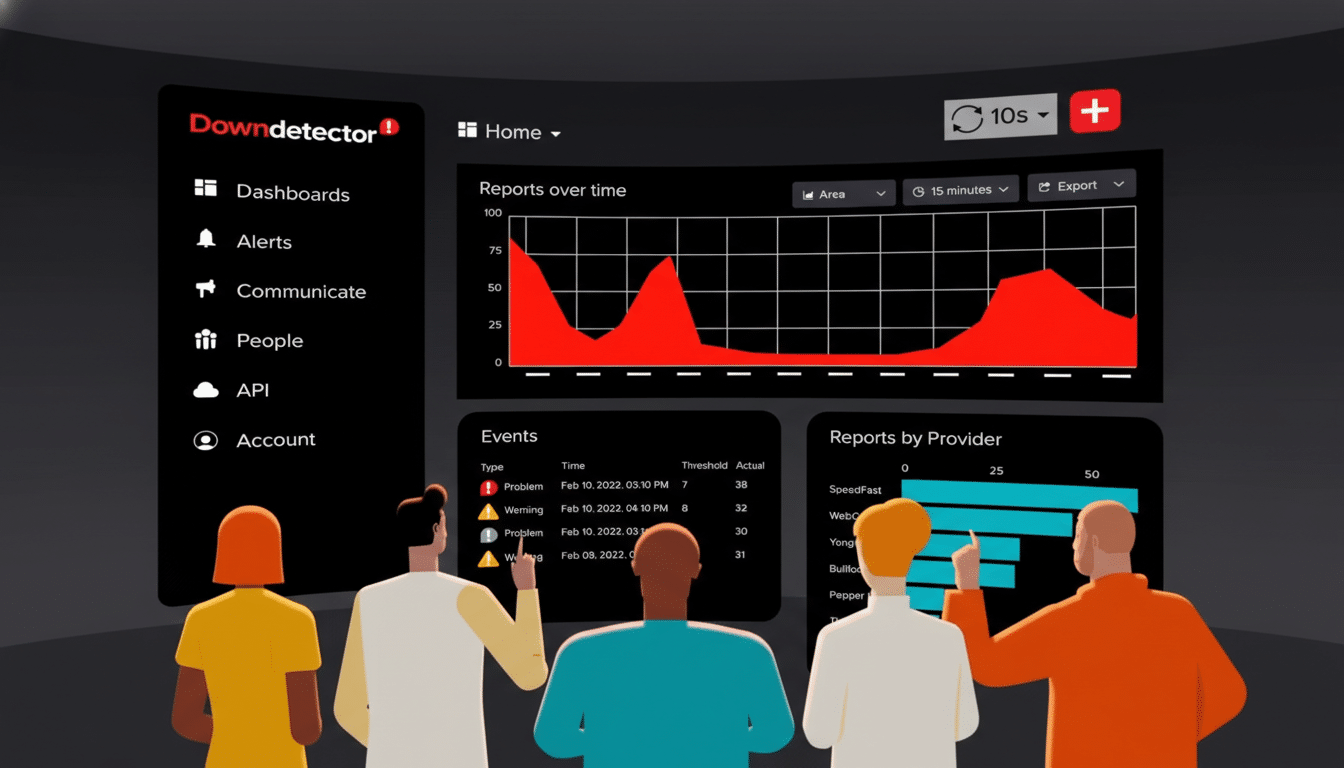 A professional dashboard interface with charts and data, viewed by a group of people, resized to a 16:9 aspect ratio.