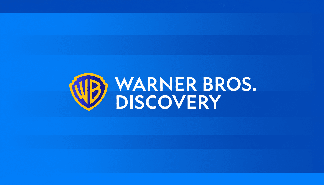 The Warner Bros. Discovery logo, featuring the iconic WB shield in gold and blue, alongside the text WARNER BROS. DISCOVERY in white, set against a professional blue gradient background.