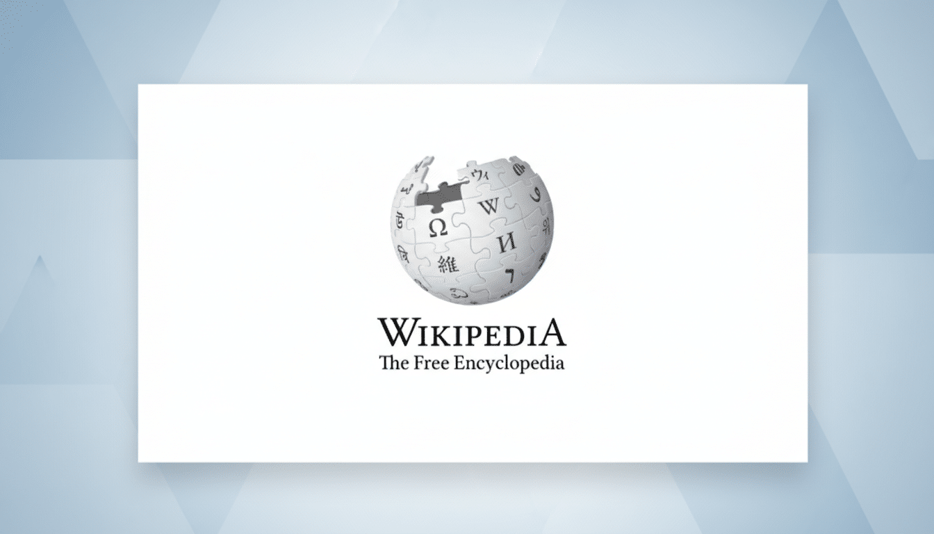 The Wikipedia logo, a globe made of puzzle pieces with various characters, centered on a white rectangle with a soft blue and white gradient background.