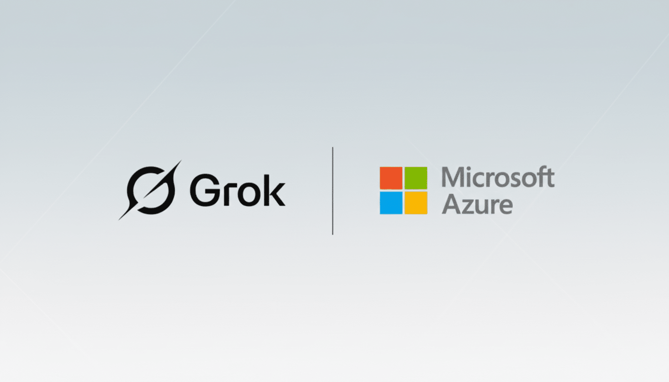 The Grok logo and the Microsoft Azure logo are displayed side-by-side on a light gray background with a subtle gradient.
