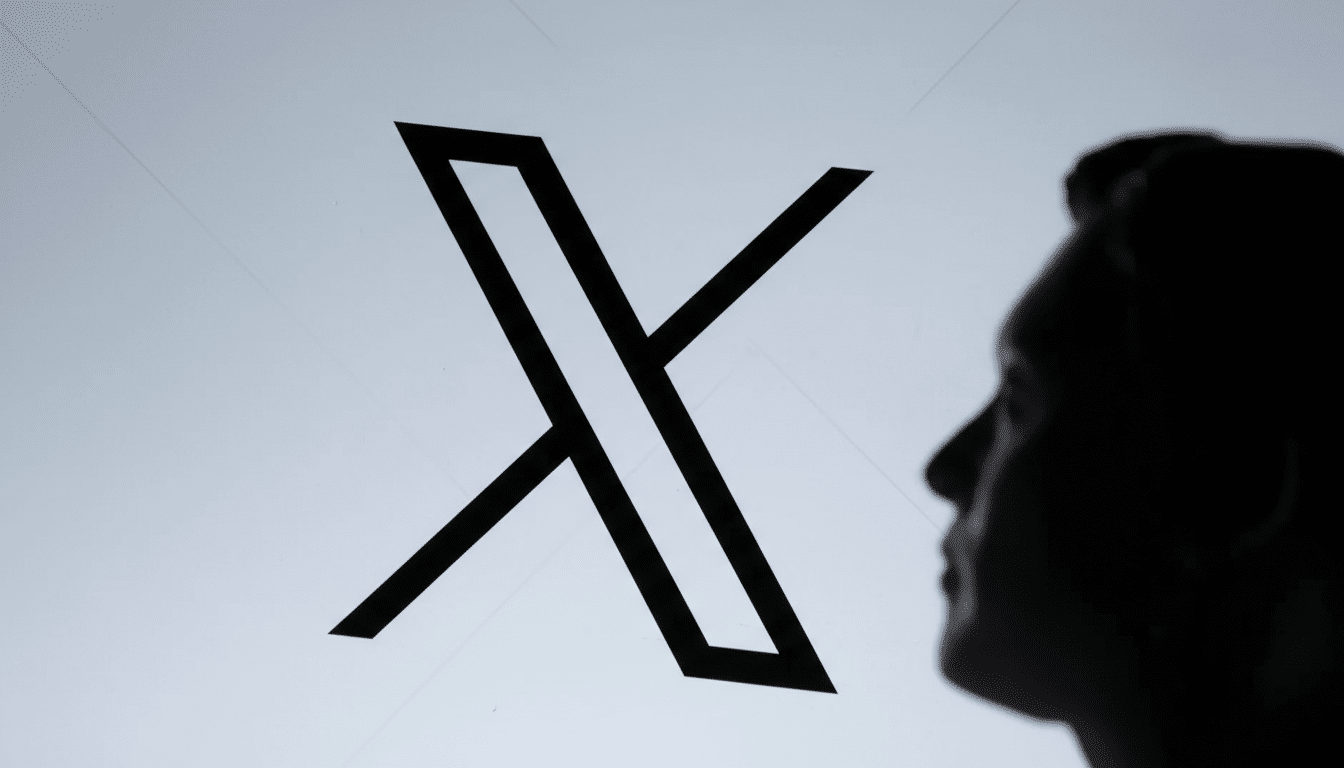 A silhouette of a persons head in profile on the right, looking towards a large, stylized black X logo on a white background.