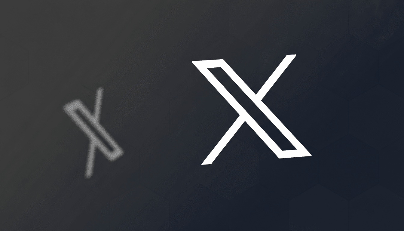 A white stylized X logo with a subtle shadow, set against a professional dark gray background with a soft hexagonal pattern.