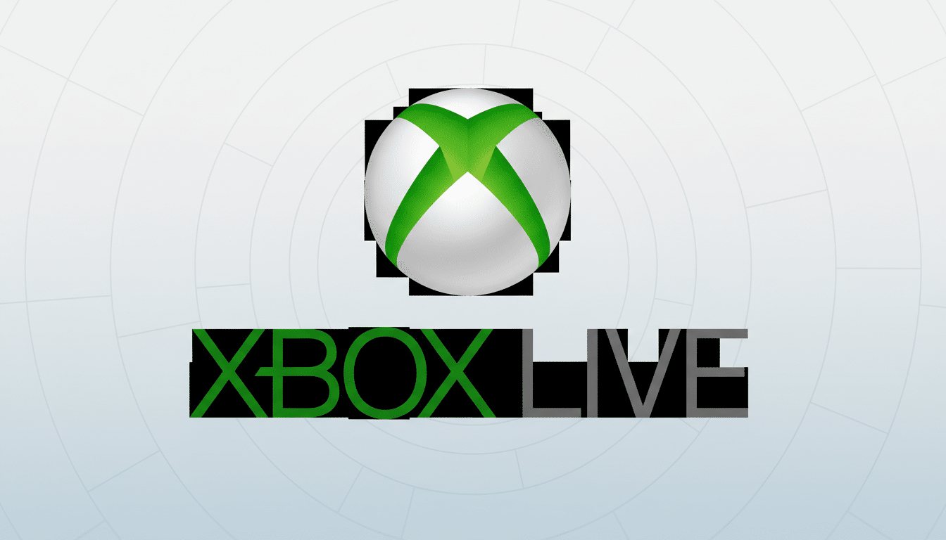 The Xbox Live logo, featuring a white sphere with a green X on top, and the words XBOX LIVE below it, with XBOX in green and LIVE in gray. The background is a professional flat design with soft patterns and gradients.