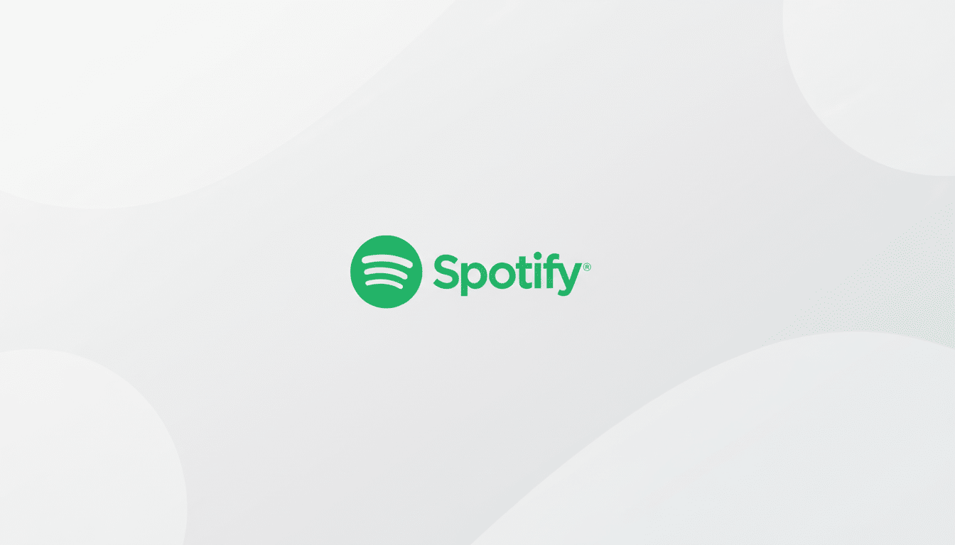 The Spotify logo, featuring a green circle with three curved lines and the word Spotify in green text, centered on a light gray background with subtle, soft gray wave patterns.