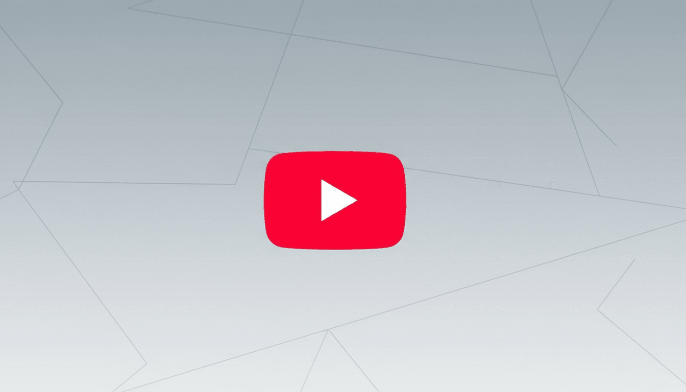 The YouTube logo, a red rounded rectangle with a white play icon in the center, set against a professional flat design background with soft gray gradients and subtle geometric patterns.